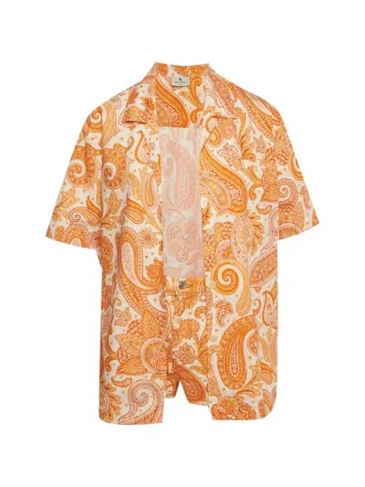 Pre-owned Etro Paisley-print Cotton Shirt And Shorts Set In Orange