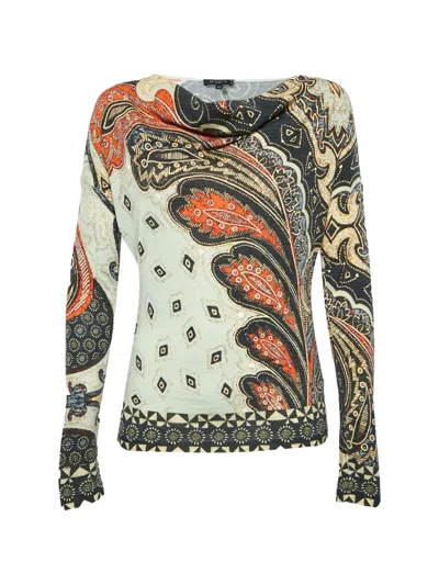 Pre-owned Etro Paisley-print Cowl-neck Top In Neutral