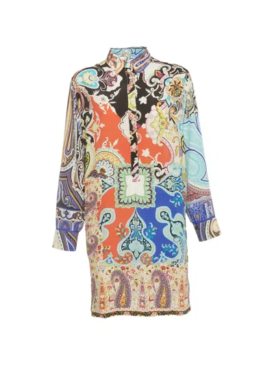 Pre-owned Etro Paisley-print Crepe Tunic Dress In Blue