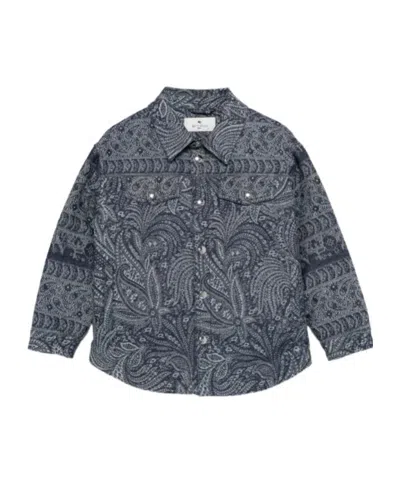 Etro Kids' Paisley-print Denim Jacket In Gray