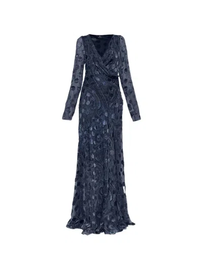 Etro Paisley-print Devoré Maxi Dress In Blue