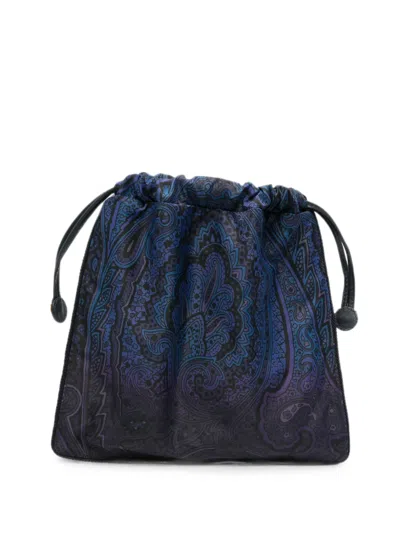 Etro Paisley-print Drawstring Clutch In Blue