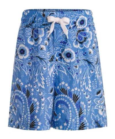Etro Kids' Paisley-print Drawstring Shorts In Blue