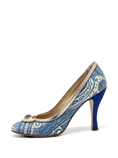 Pre-owned Etro Paisley-print Embellished Pumps In Blue