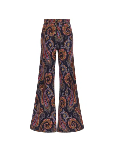 Etro Paisley-print Flared Jeans In Blue