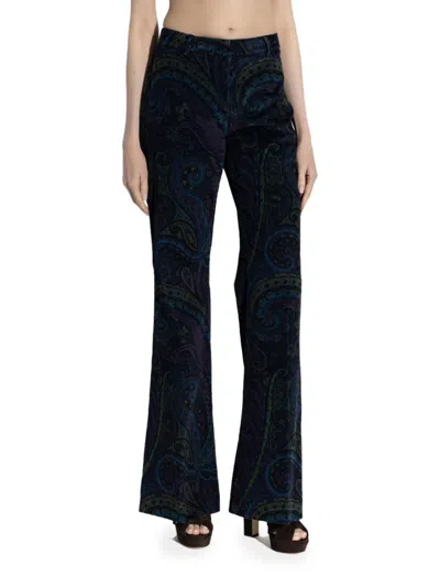 Etro Paisley-print Flared Trousers In Blue
