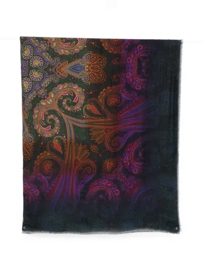 Etro Paisley-print Frayed Scarf In Black