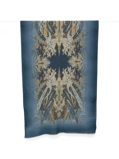 Etro Paisley-print Frayed Scarf In Blue