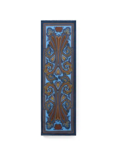 Etro Paisley-print Frayed Scarf In Blue