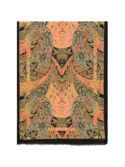 Etro Paisley-print Frayed Scarf In Gold