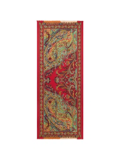 Etro Paisley-print Fringed Cashmere Scarf In Red