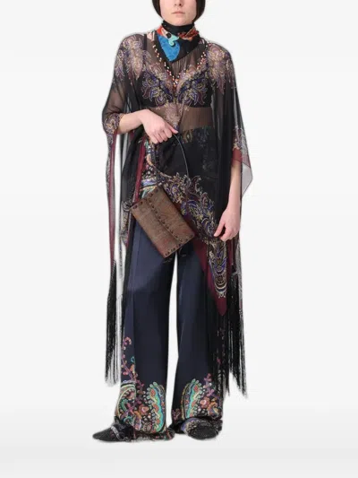 Etro Paisley-print Fringed Poncho In Black