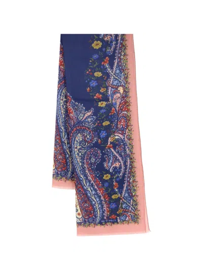 Etro Paisley-print Fringed Scarf In Blue