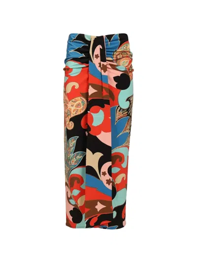 Etro Paisley-print Gathered Asymmetric Maxi Skirt In Multi