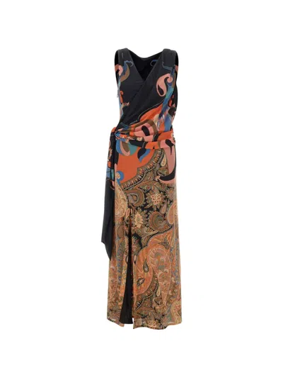 Etro Paisley-print Gathered Dress In Black