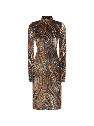 Etro Paisley-print High-neck Midi Dress In Black