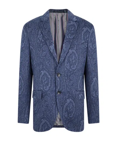 Etro Paisley-print Knit Blazer In Blue