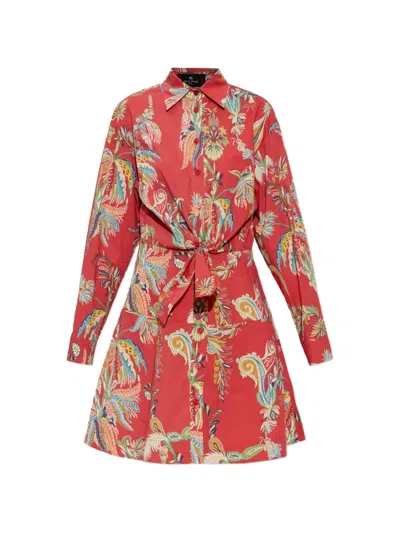 Etro Paisley-print Knot-detail Shirt Mini Dress In Multi