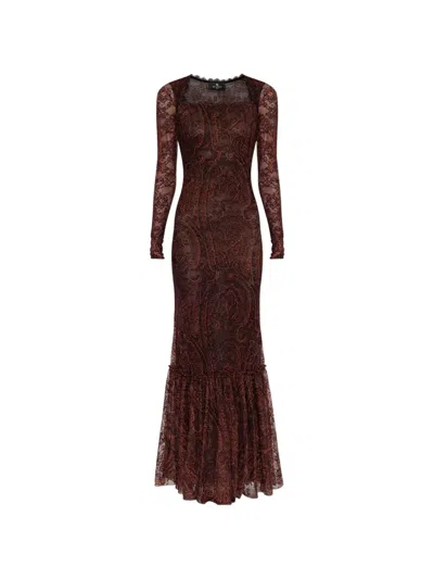Etro Paisley-print Lace Maxi Dress In Brown