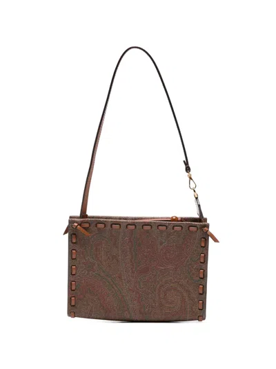 Pre-owned Etro Paisley-print Leather Shoulder Bag In Brown