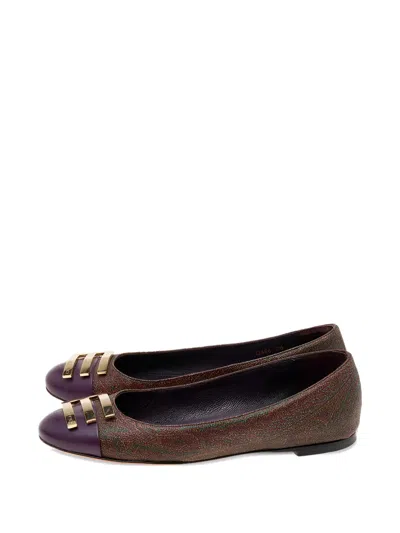 Pre-owned Etro Paisley-print Leather-cap Ballet Flats In Brown