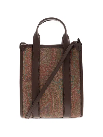Etro Paisley-print Leather-trim Tote Bag In Brown