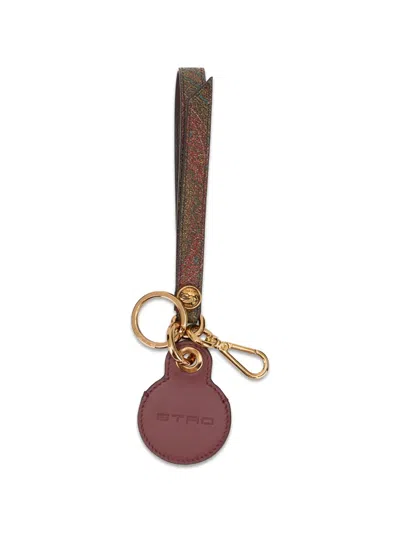 Etro Paisley Motif Keyring Gold Hardware Strap In Brown