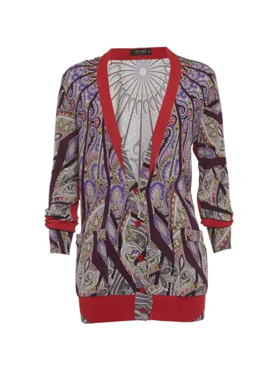 Pre-owned Etro Paisley-print Long-sleeve Cardigan In Purple