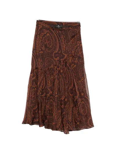 Etro Paisley-print Midi Skirt In Brown