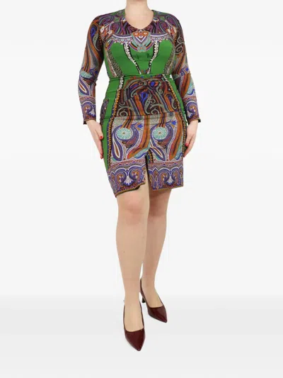 Pre-owned Etro Paisley-print Mini Dress In Green