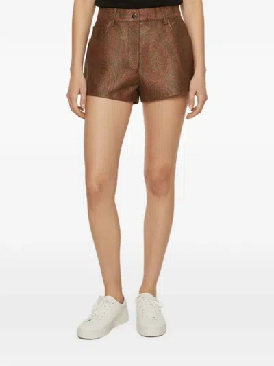 Pre-owned Etro Paisley-print Mini Shorts In Brown