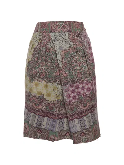 Pre-owned Etro Paisley-print Overlay Mini Skirt In Green