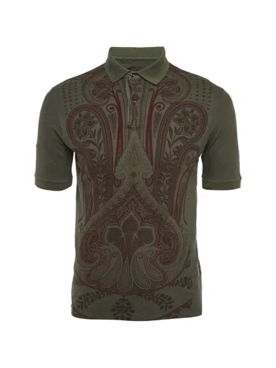 Pre-owned Etro Paisley-print Pique Polo Shirt In Green
