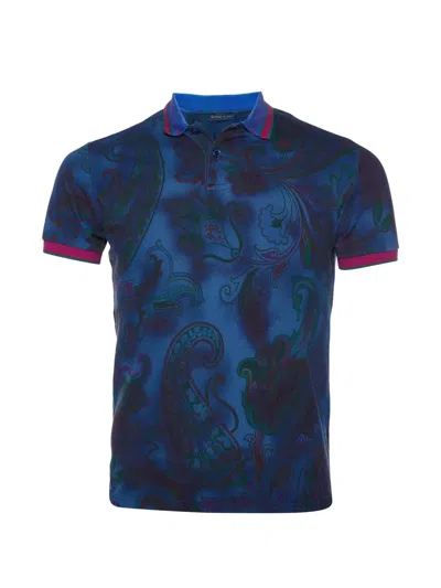 Pre-owned Etro Paisley-print Pique Polo T-shirt In Blue