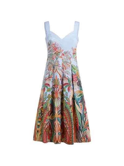 Etro Paisley-print Pleated Midi Dress In Blue
