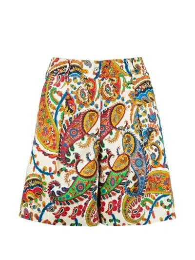 Etro Paisley-print Pleated Shorts In Multi