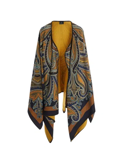 Etro Paisley-print Poncho Jacket In Orange