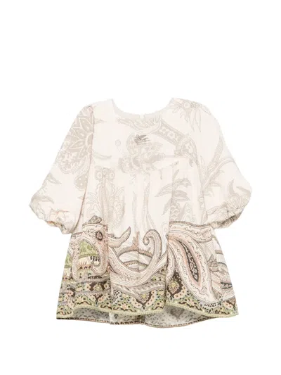 Etro Babies' Paisley-print Puff-sleeve Dress In Neutral