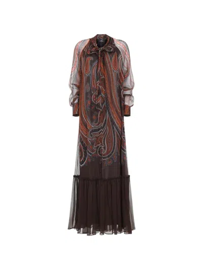 Etro Paisley-print Pussy-bow Maxi Dress In Multi