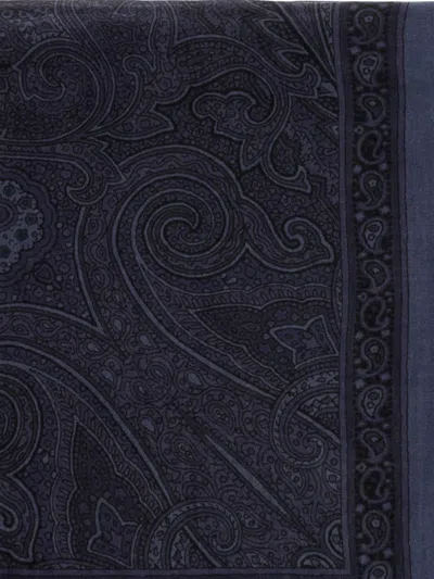 Etro Paisley-print Raw-edge Scarf In Blue