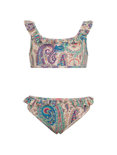 Etro Babies' Paisley-print Ruffled Bikini In Neutral
