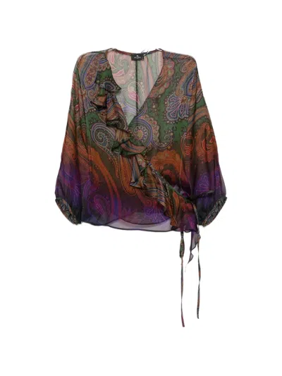 Etro Paisley-printed Silk Blouse In Purple