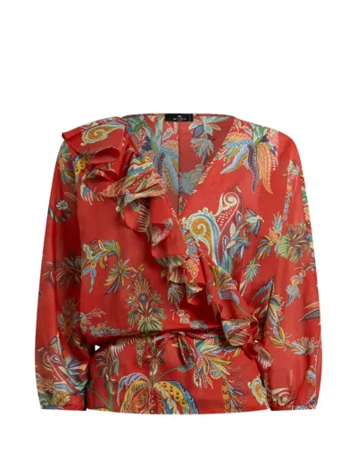 Etro Paisley-print Ruffled Blouse In Multi