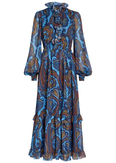 Etro Paisley-print Ruffled Chiffon Maxi Dress In Multi
