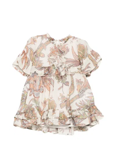 Etro Babies' Paisley-print Ruffled Dress In Neutral