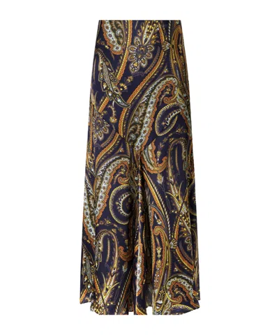 Etro Paisley-print Satin Midi Skirt In Purple