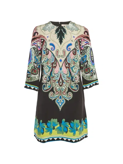 Pre-owned Etro Paisley-print Shift Dress In Black