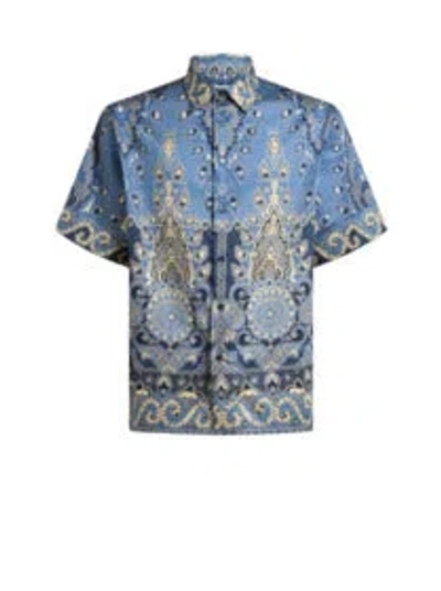 Etro Oversized Shirt With Floral And Paisley Print In Blue