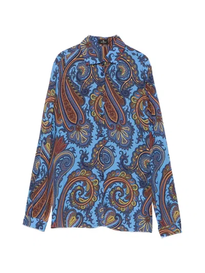 Etro Paisley Shirt Long Sleeves Relaxed Fit In Blue