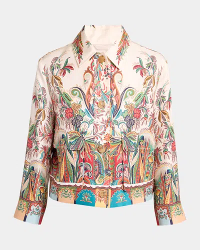 Etro Paisley-print Silk Cropped Jacket In Neutral